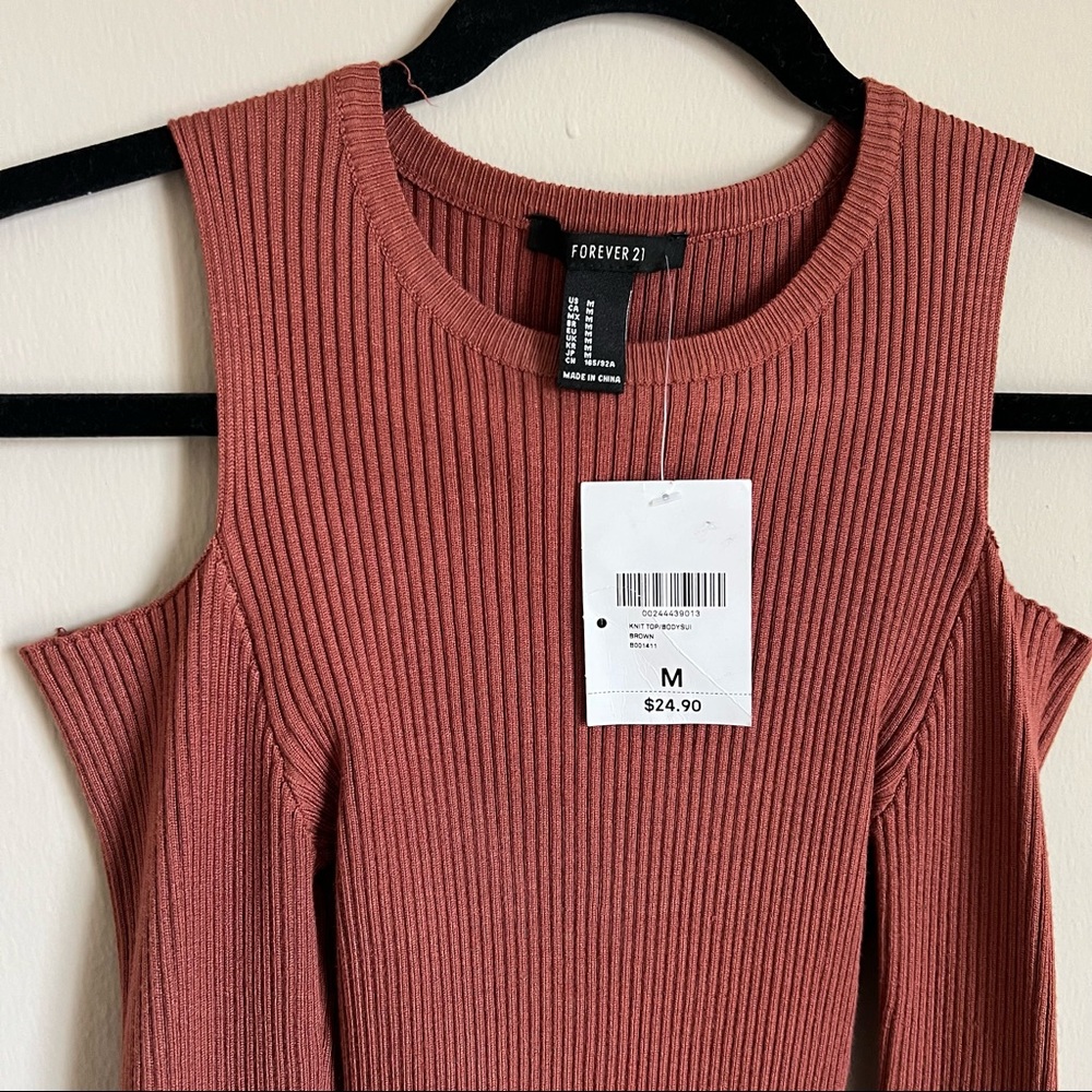 Knit Cold Shoulder Ribbed Bodysuit - Picture 9 of 12